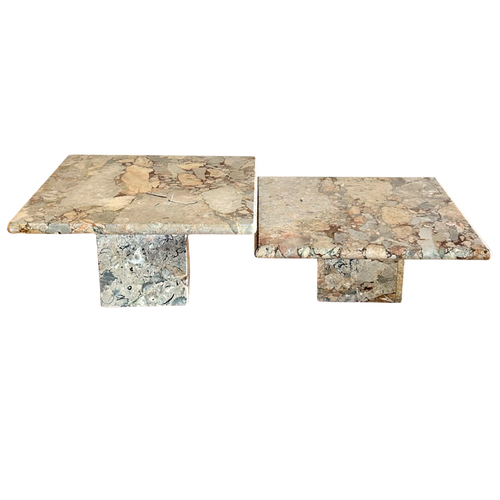 Pair of Italian Breccia Marble Nesting Tables