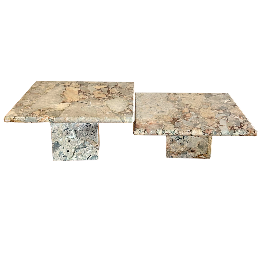 Pair of Italian Breccia Marble Nesting Tables