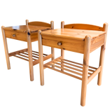 Pair of Slatted Pine Nightstands