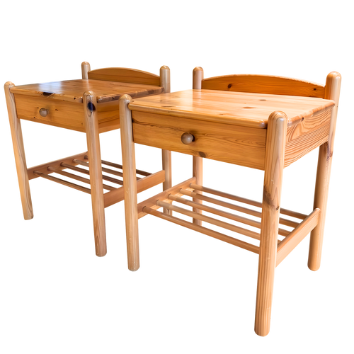 Pair of Slatted Pine Nightstands