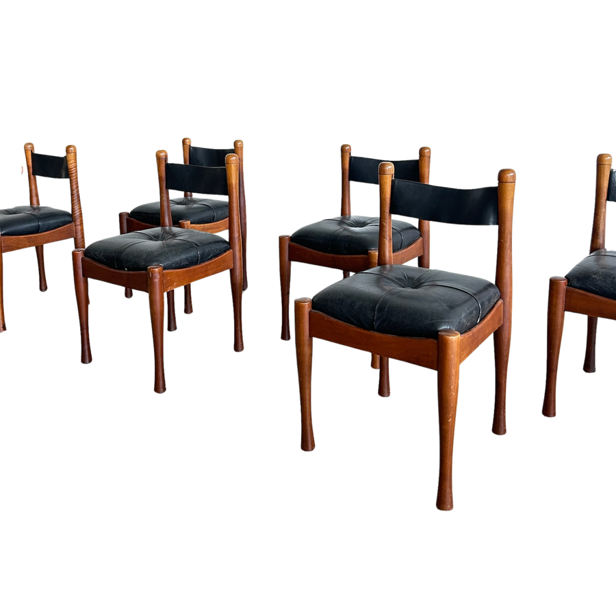Set of 6 Mid Century Walnut Dining Chairs by Silvio Coppola for Bernini, 1960s