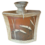 Large Square Ceramic Vase with Abstract Leaf Motif
