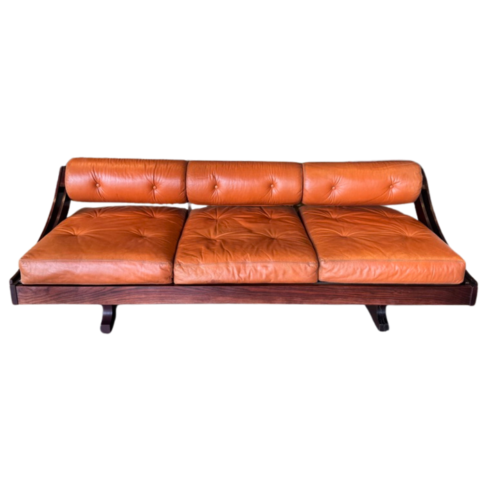 Burnt Orange Leather Daybed Sofa 'GS 195' by Gianni Songia for Sormani, 1960s