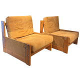 Pair of Suede Wood Frame Arm Chairs