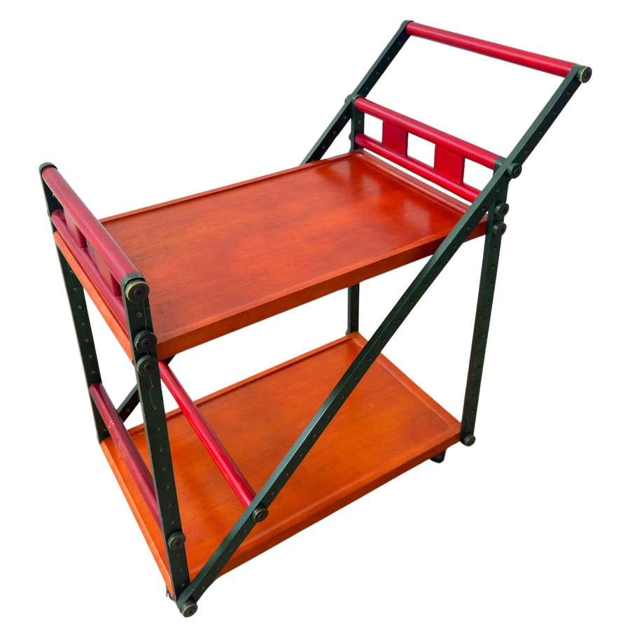 Italian Postmodern Bar Cart in Paprika and Racing Green