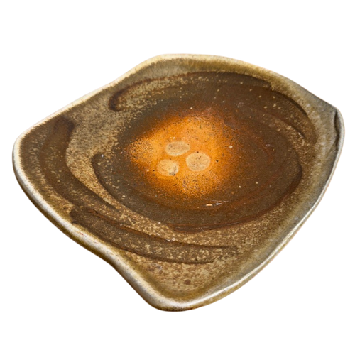 Square Studio Ceramic Dish in Brown and Ochre Glaze