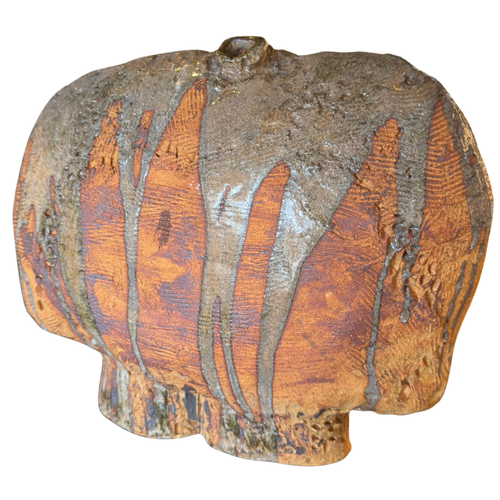 Organic Form Stoneware Vessel with Textured Ash Glaze