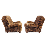 Pair of 1970s Geometric Velvet Lounge Chairs