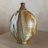 Large Sculptural Stoneware Vessel in Umber and Cream