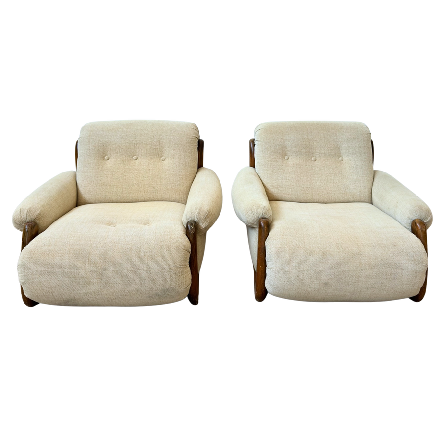 Pair of Vintage Spanish Oak Framed Chairs, 1960s