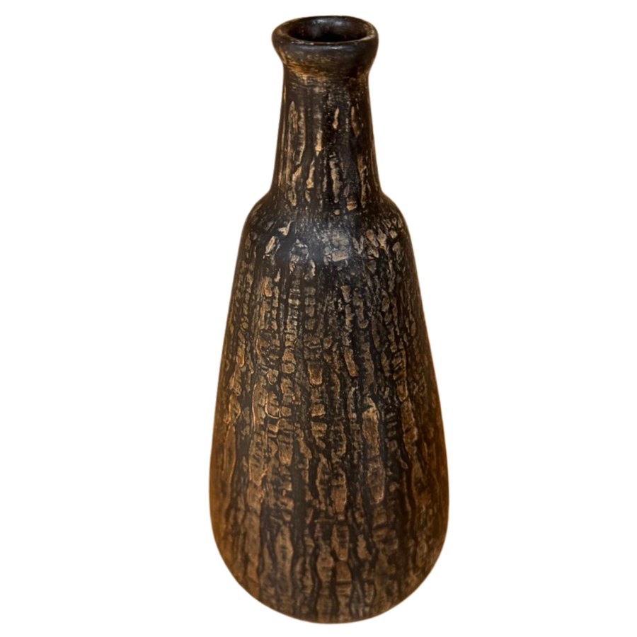 Tall Textured Studio Vase in Charcoal and Bronze Glaze