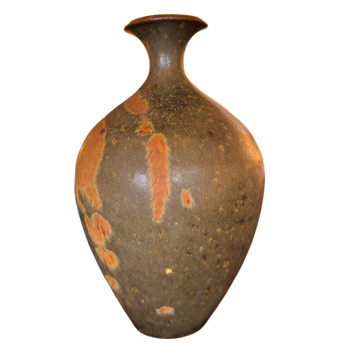 Russet Glazed Studio Ceramic Vase with Flared Neck