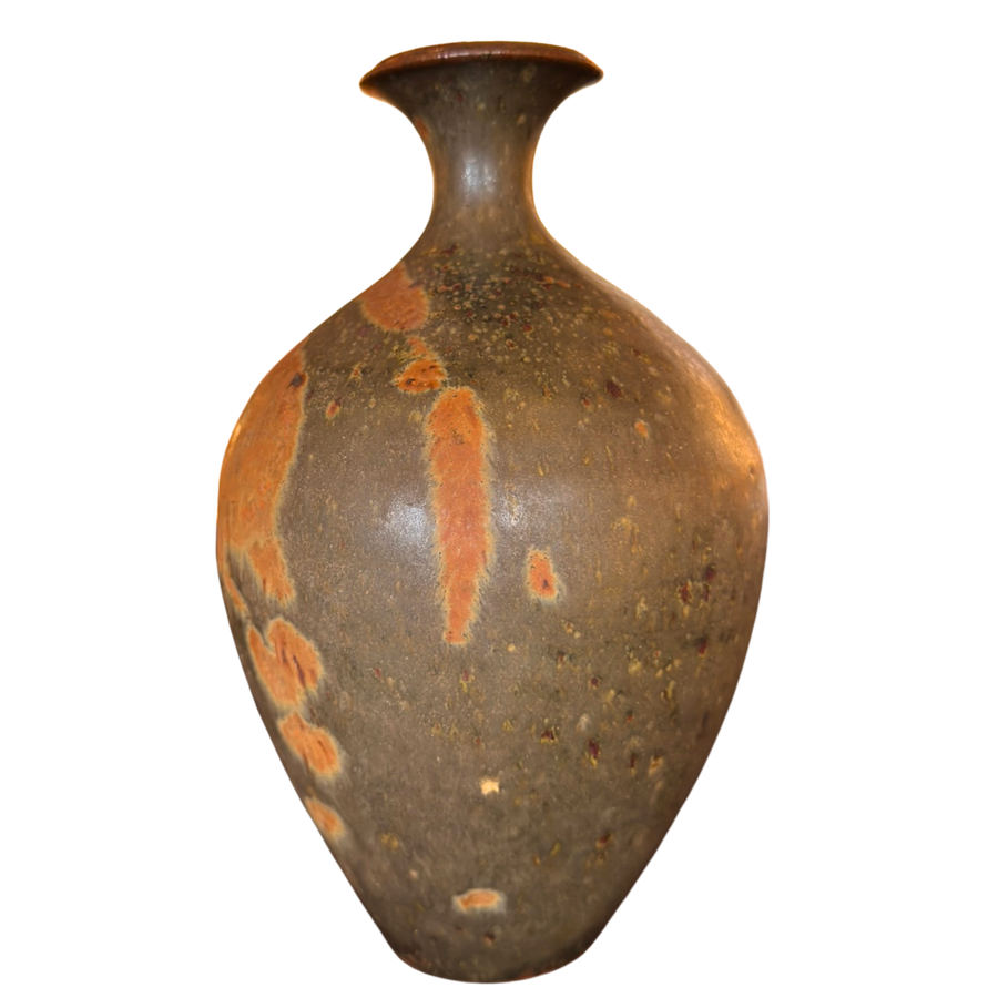 Russet Glazed Studio Ceramic Vase with Flared Neck