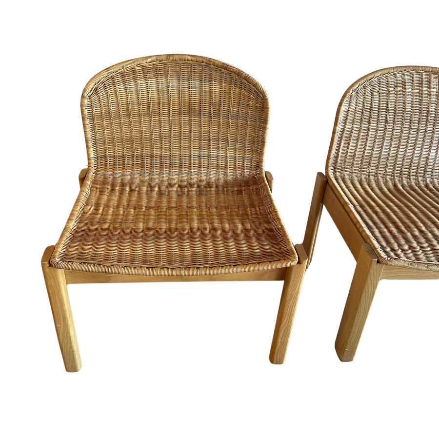 Pair of Vintage French Wicker and Wood Side Chairs