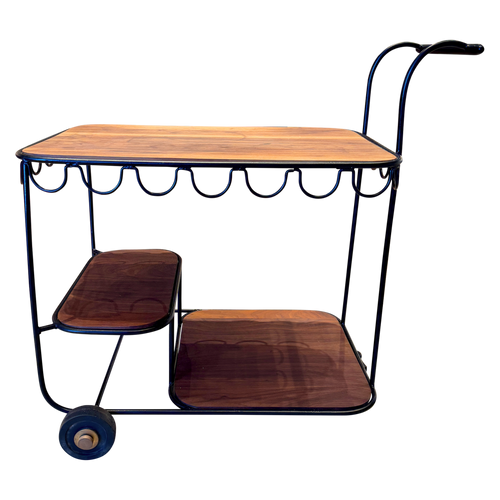 Mid Century Iron and Walnut Bar Cart