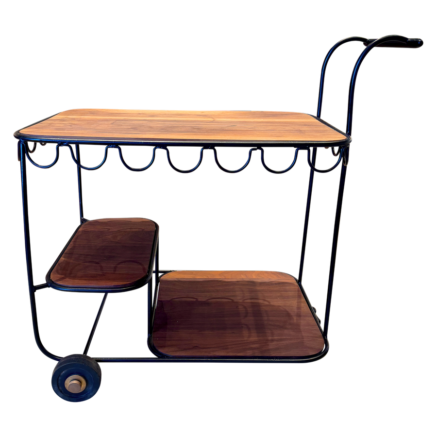 Mid Century Iron and Walnut Bar Cart