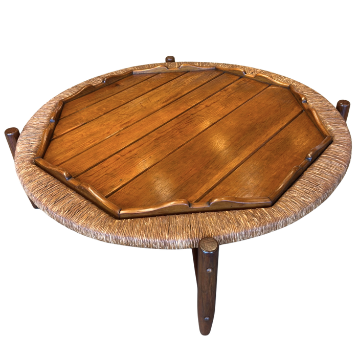 Round Walnut Coffee Table with Woven Edge