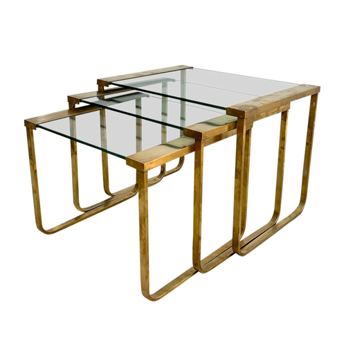 Trio of Nesting Brass Edged End Tables