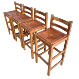 Pair of Vintage Ladderback Saddle Leather Barstools