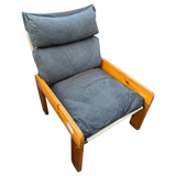 Pair of Pine Frame Lounge Chairs with Slate Blue Cushions