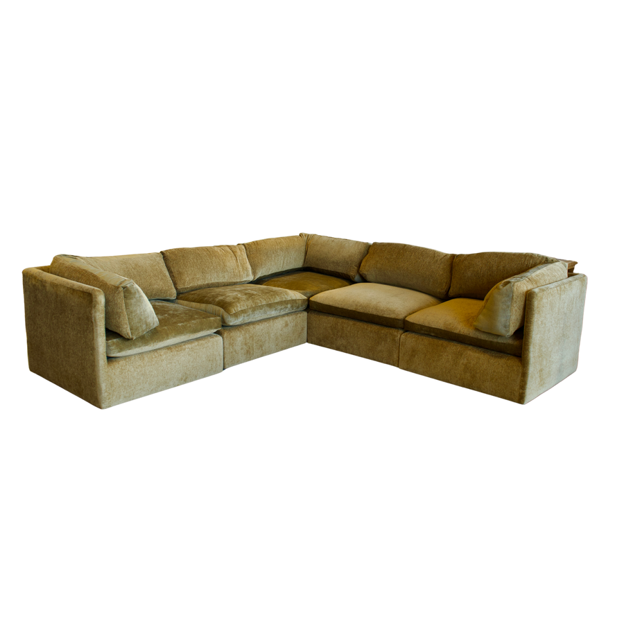 5 Piece Milo Baughman Sectional in Deep Ochre Velvet