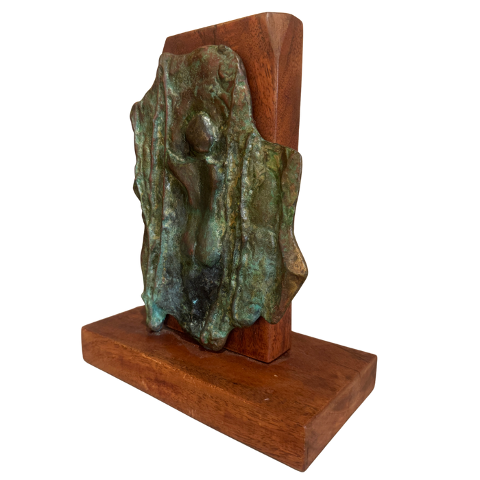 Patinated Bronze Female Relief on Wood