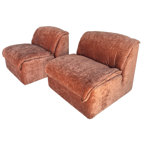 Pair of Italian Armless Lounge Chairs in Rosewood Velvet