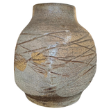 Muted Blue Grey Studio Vessel with Carved Detail