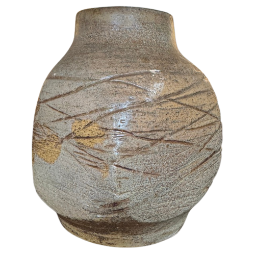 Muted Blue Grey Studio Vessel with Carved Detail