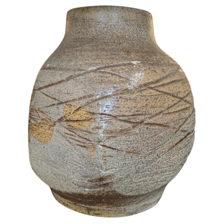 Muted Blue Grey Studio Vessel with Carved Detail