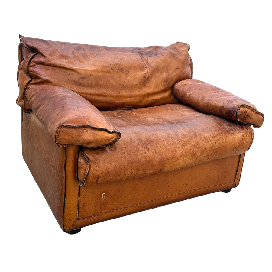 Vintage Italian Distressed Leather Club Chair