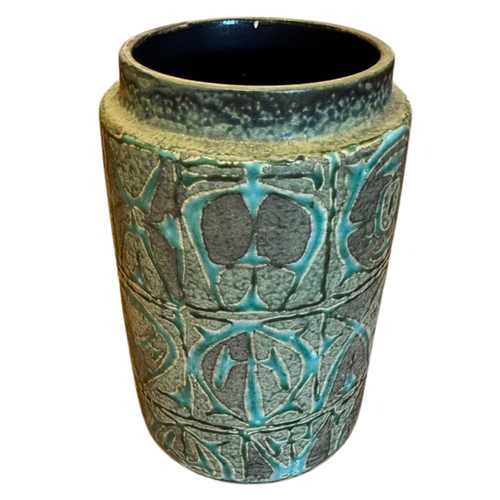 Green Studio Ceramic Vase with Abstract Relief