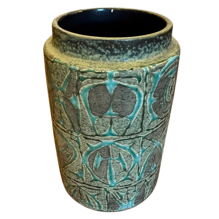 Green Studio Ceramic Vase with Abstract Relief