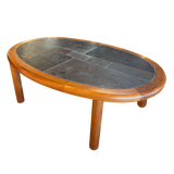 Slate and Teak Oval Coffee Table