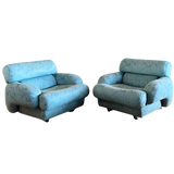 Pair of Postmodern Teal Lounge Chairs