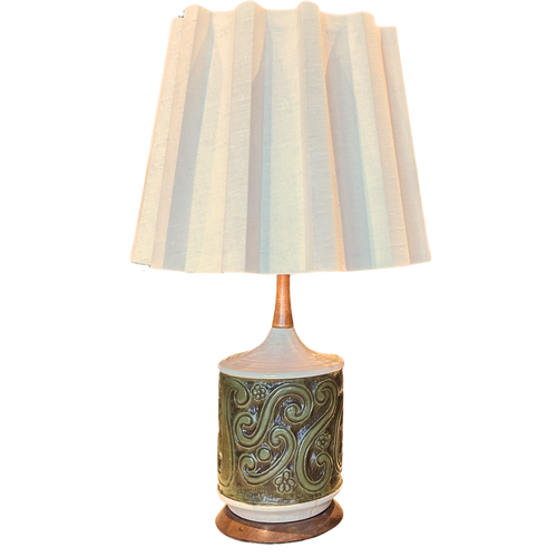 Pair of Ceramic and Wood Accent Table Lamps with Pleated Shades