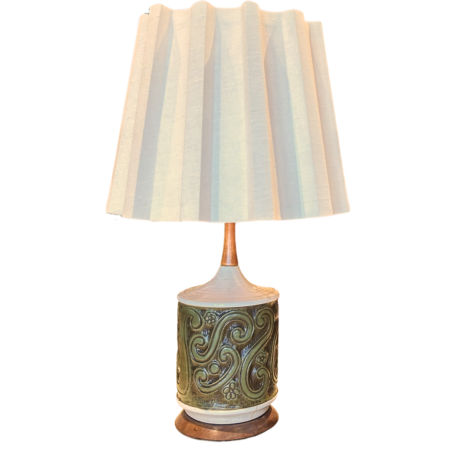 Pair of Ceramic and Wood Accent Table Lamps with Pleated Shades