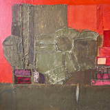 Vintage Crimson Abstract Art, 1960s