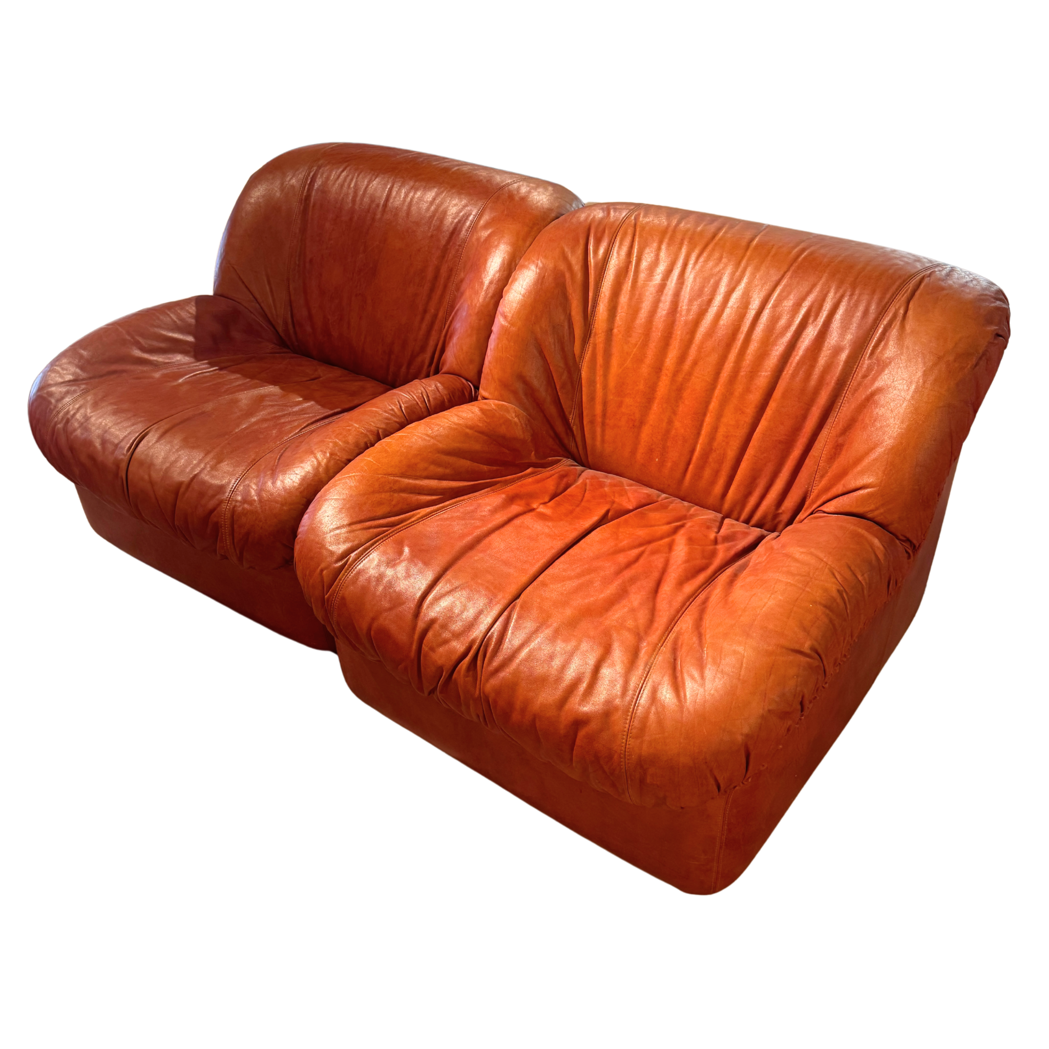 Pair of Vintage Cognac Leather Lounge Chairs