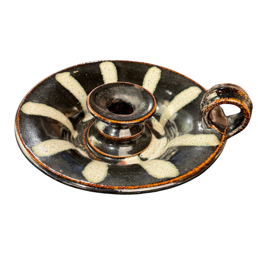Black and White Striped Ceramic Candle Holder