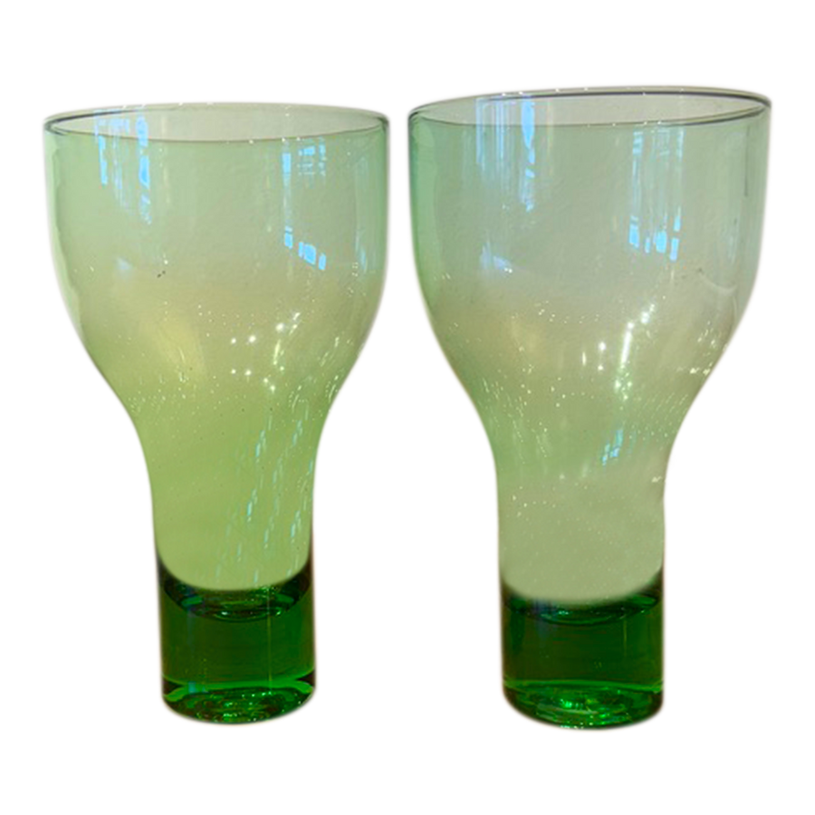 Set of Two Green Cocktail Glasses