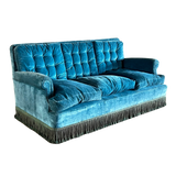 Antique Teal Fringed Sofa
