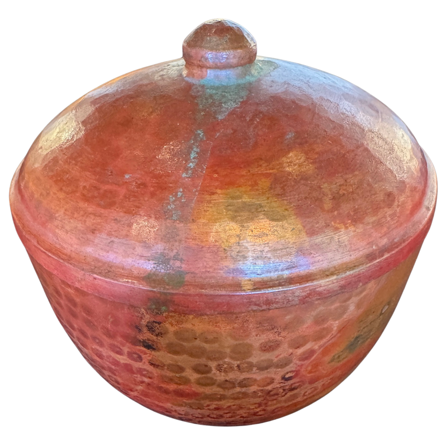Medium Oxide Red Hammered Metal Lidded Jar