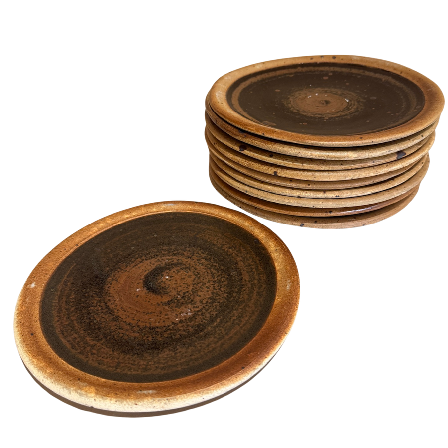 Set of 10 French Studio Ceramic Plates
