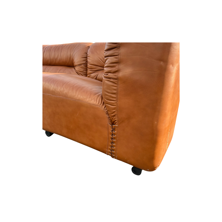 Cognac Leather Channel Back Curved Modular Sectional