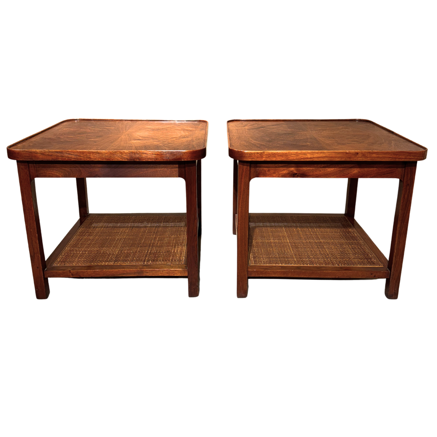 Pair of Walnut and Cane Tiered Side Tables by Jack Cartwright, 1960s