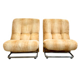 Pair of Honey Velvet Chrome Cantilever Lounge Chairs, 1970s