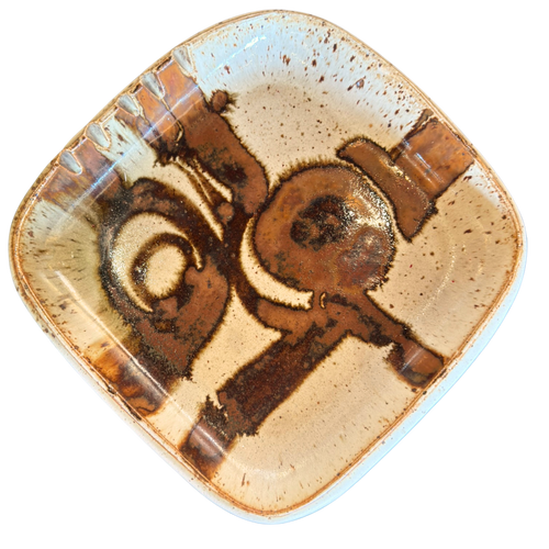 Square Stoneware Tray with Abstract Glaze