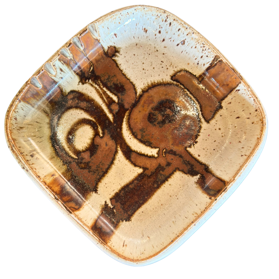 Square Stoneware Tray with Abstract Glaze