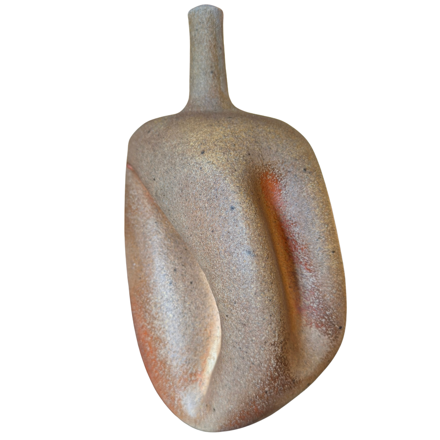 Textured Stoneware Sculptural Bottle Vessel